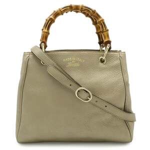 GUCCI Authentic Gold Leather Bamboo Shoulder Bag